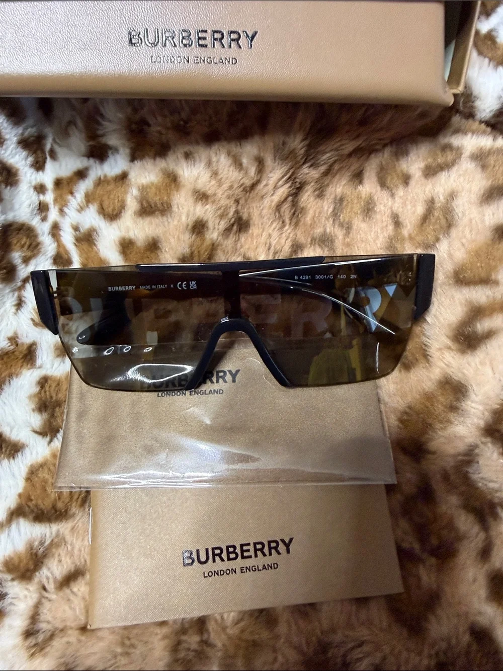 Burberry Men’s Black Frame Brown Lens Shield Sunglasses